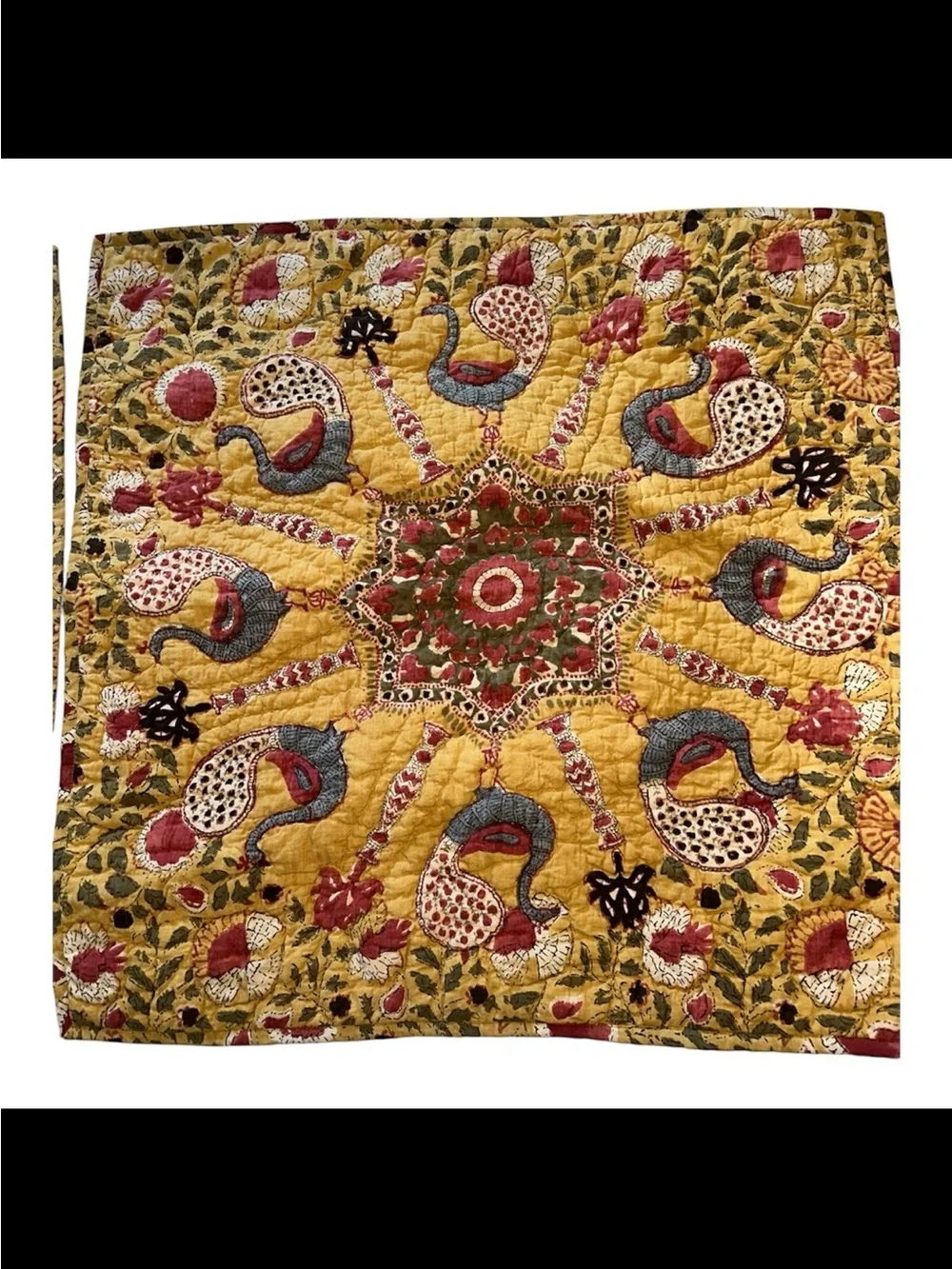 Pottery Barn Quilted Mustard Colored Euro Shams Peacock Bird Pattern Lot of 2